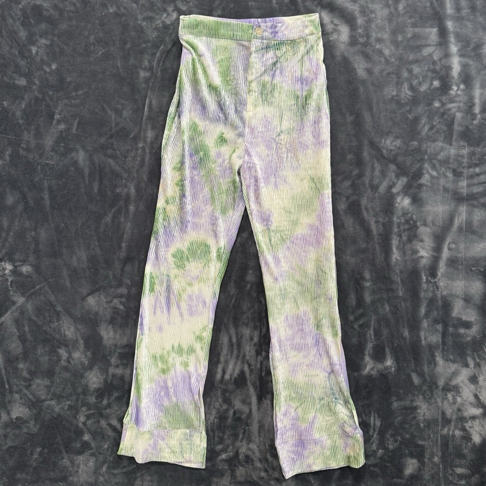 Find Me Now Pants Womens XS Purple Green Tie Dye‎ Pull On Wide Leg Retro Disco